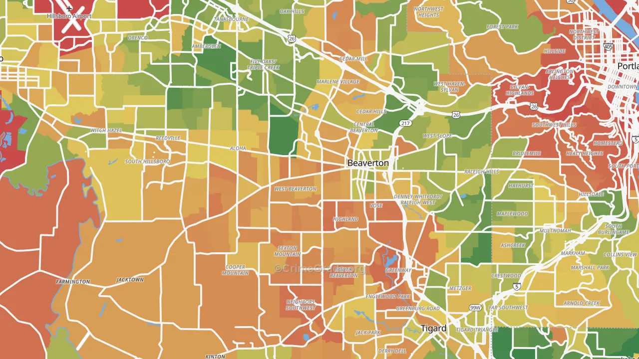 Beaverton, OR Map of Murder Rates