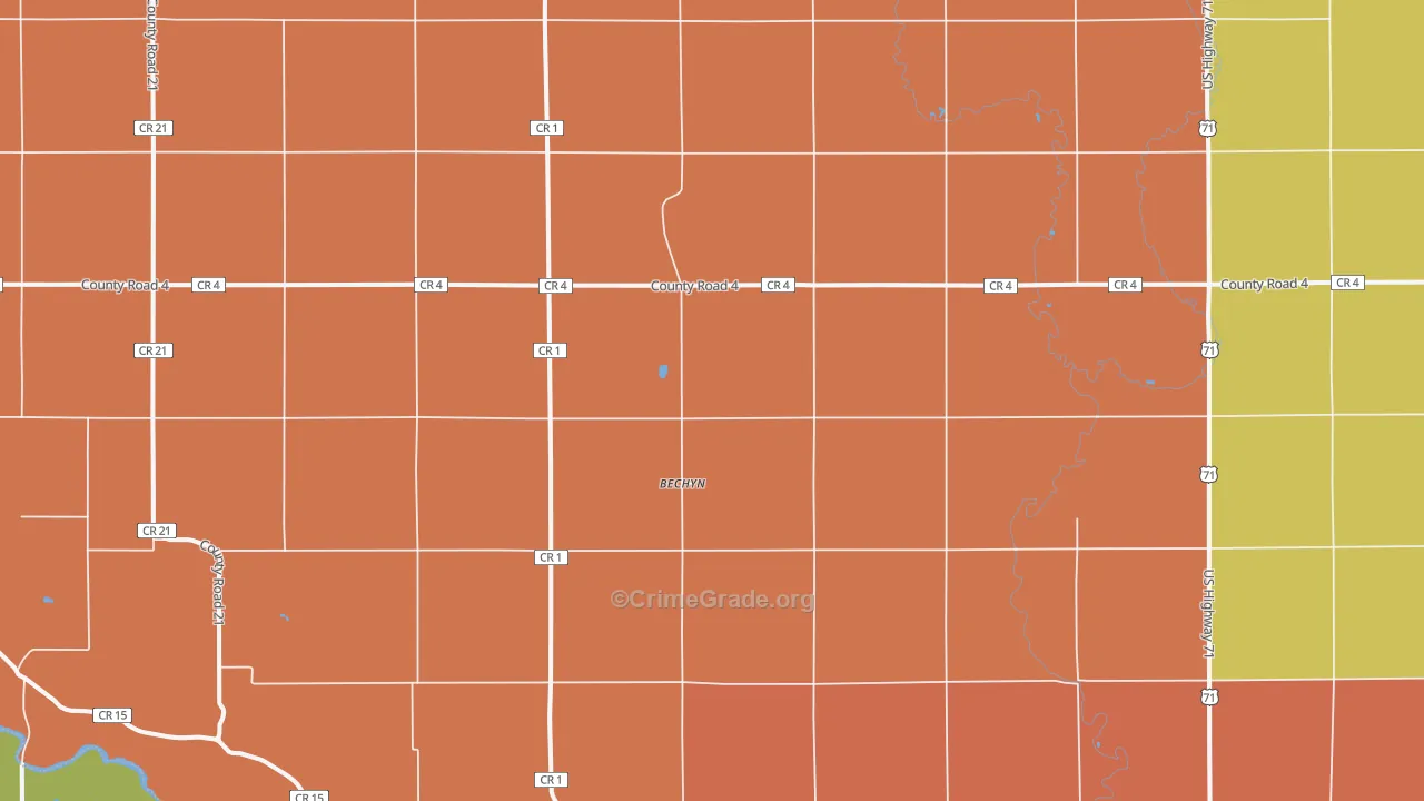 Bechyn, MN Map of Murder Rates