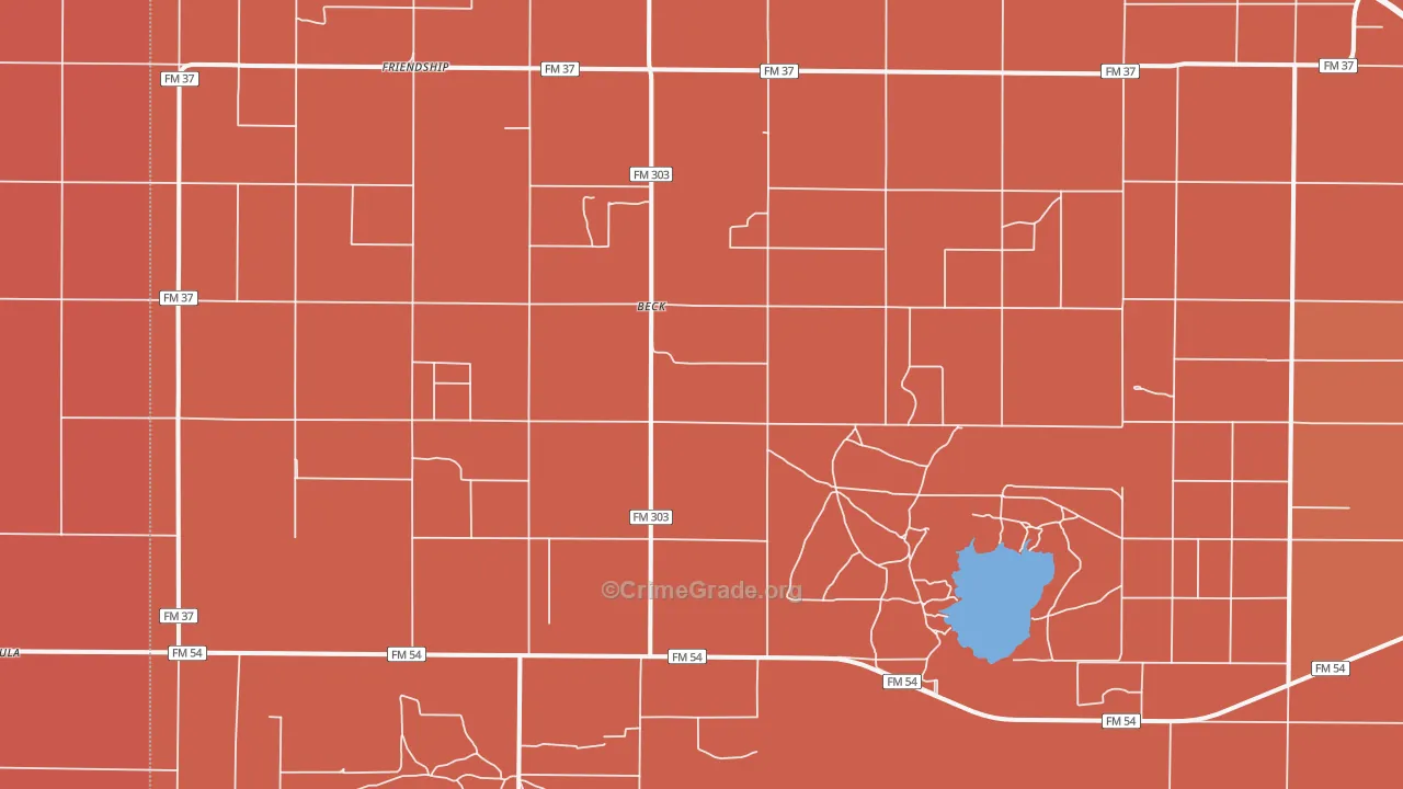 Beck, TX Map of Murder Rates