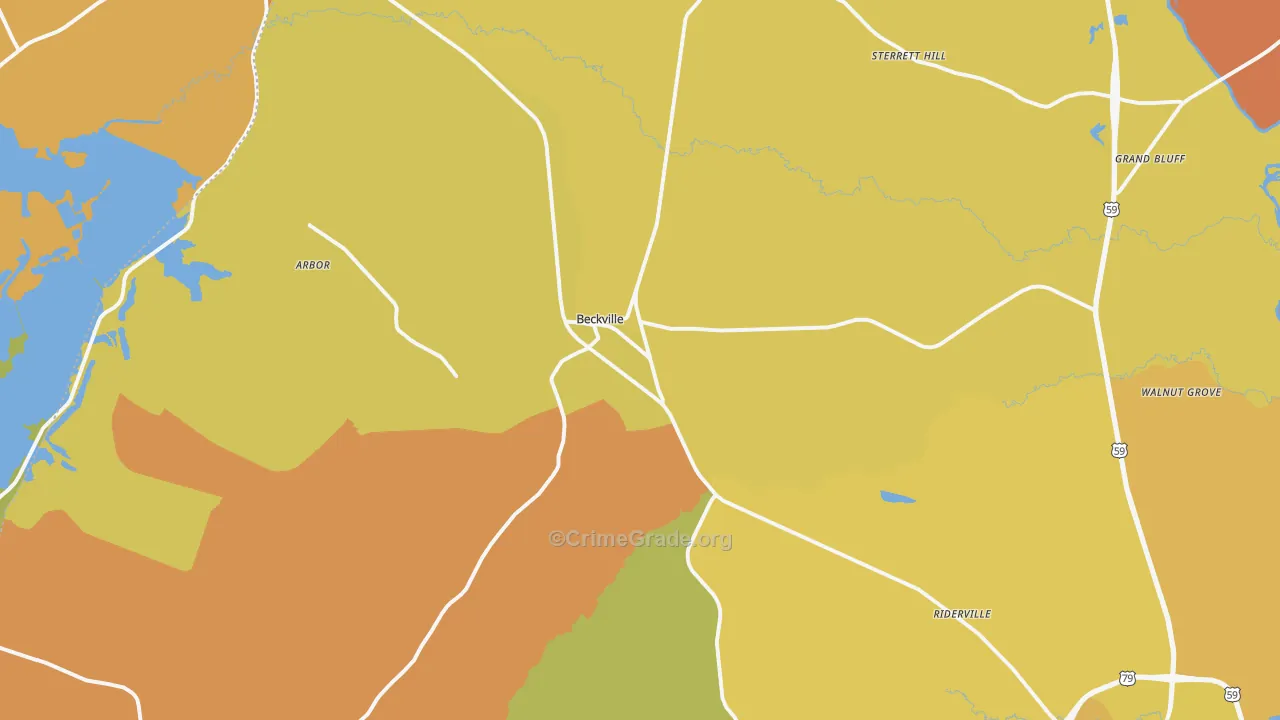 Beckville, TX Map of Murder Rates