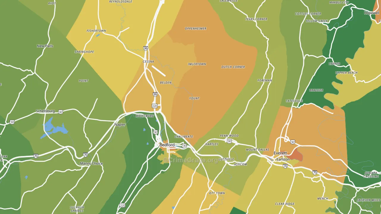 Bedford County, PA Map of Murder Rates