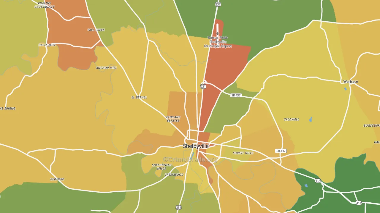 Bedford County, TN Map of Murder Rates