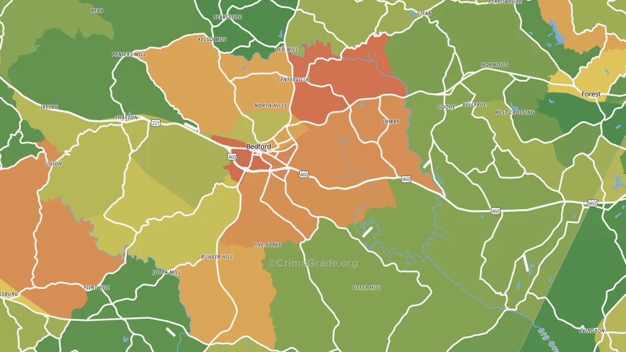 Bedford County, VA Map of Murder Rates