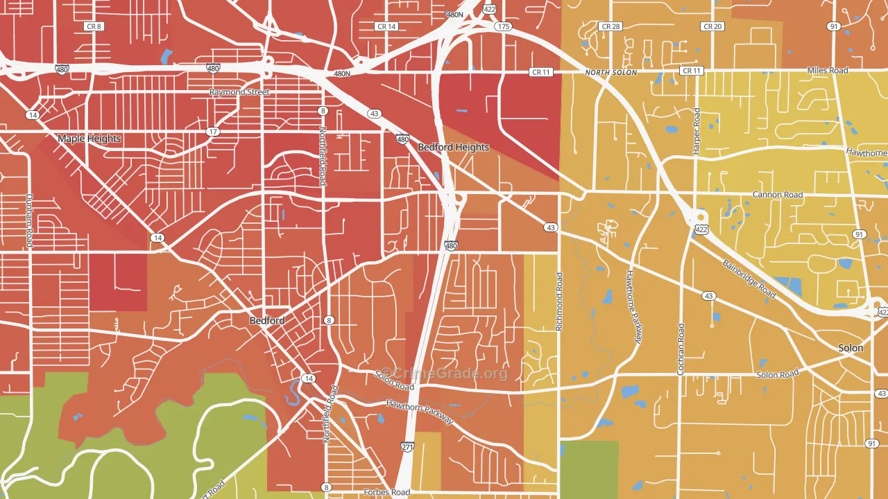 Bedford Heights, OH Map of Murder Rates