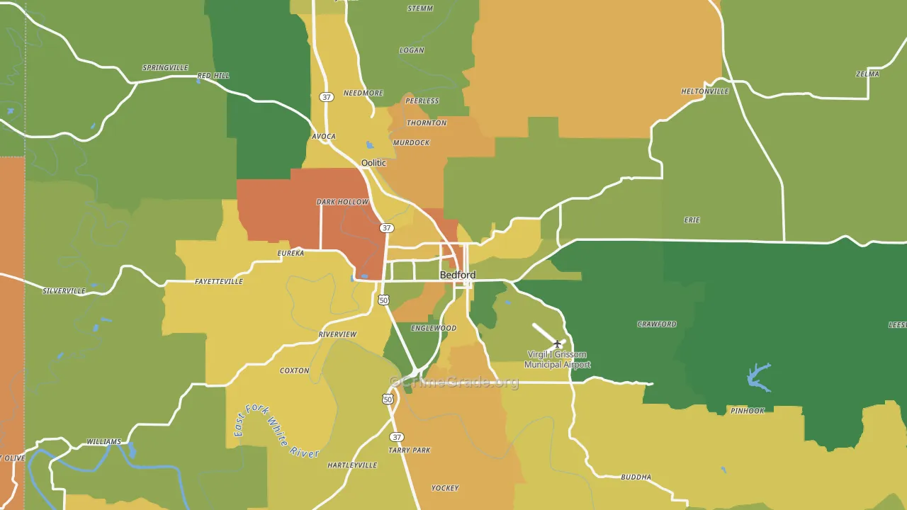 Bedford, IN Map of Murder Rates