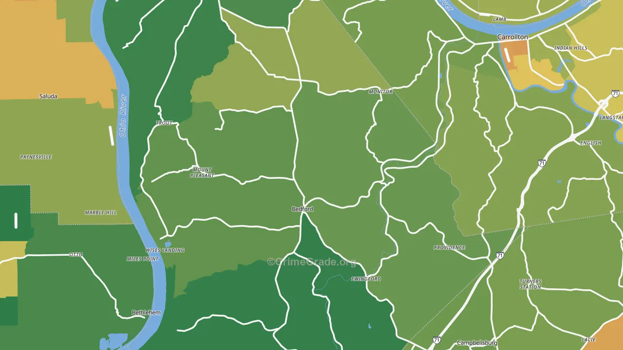 Bedford, KY Map of Murder Rates