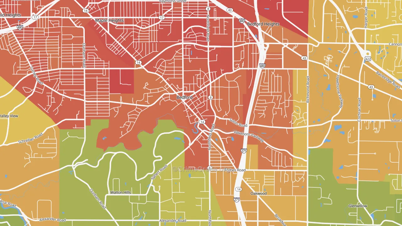 Bedford, OH Map of Murder Rates