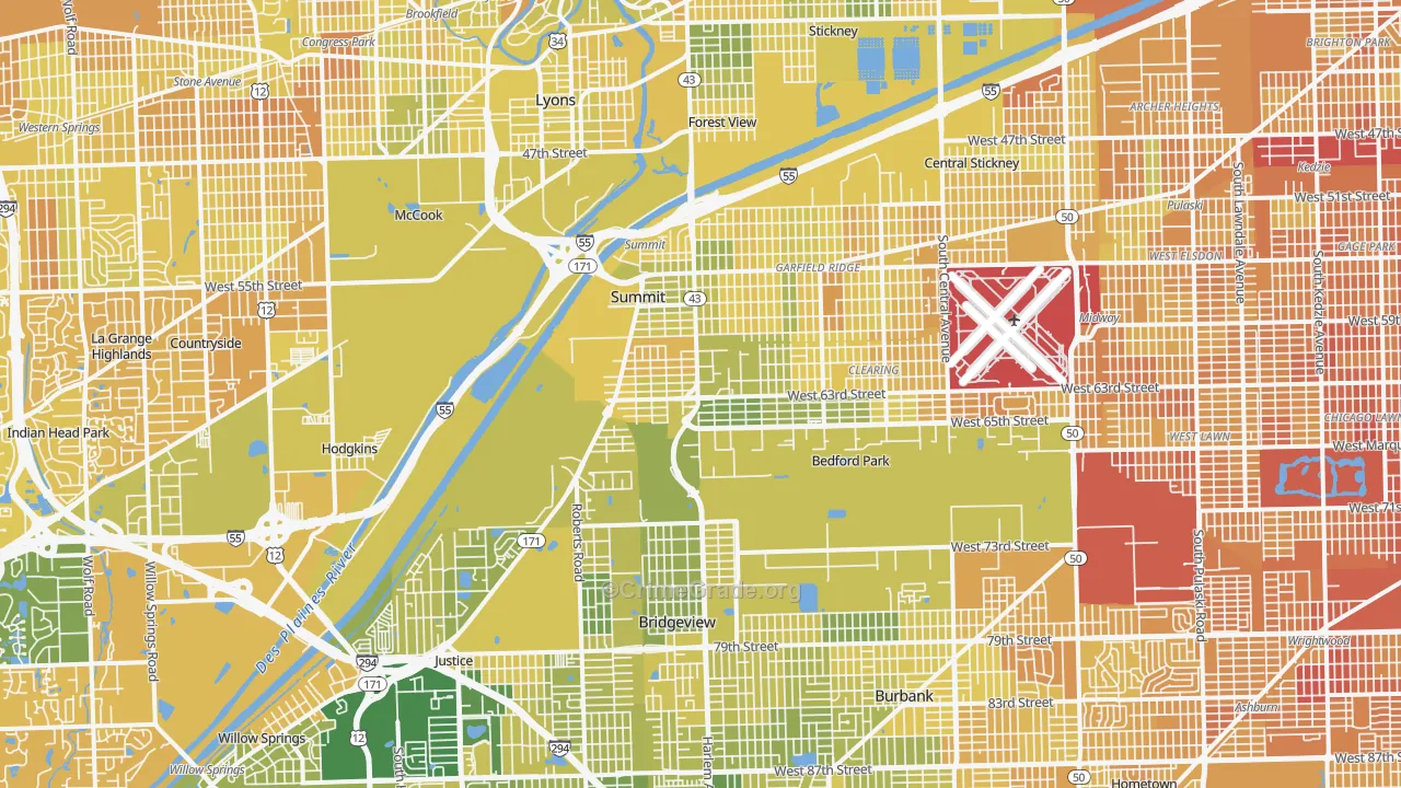 Bedford Park, IL Map of Murder Rates