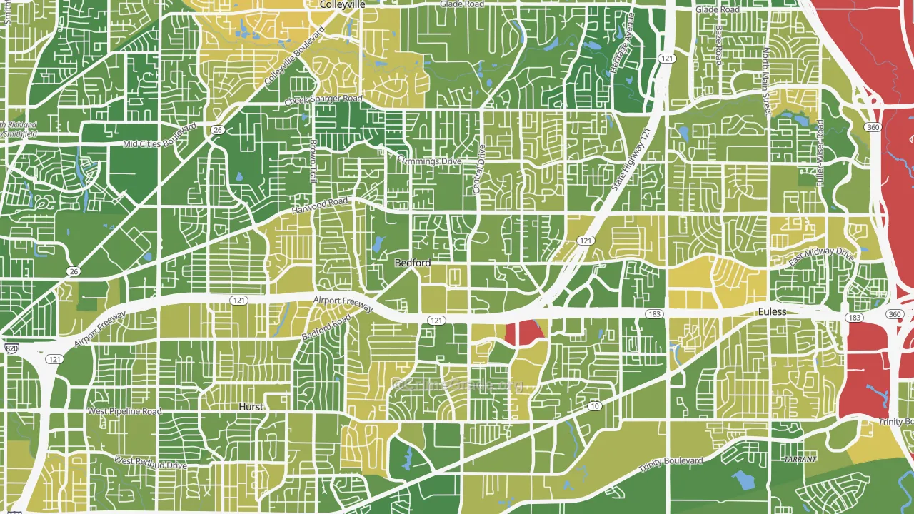 Bedford, TX Map of Murder Rates