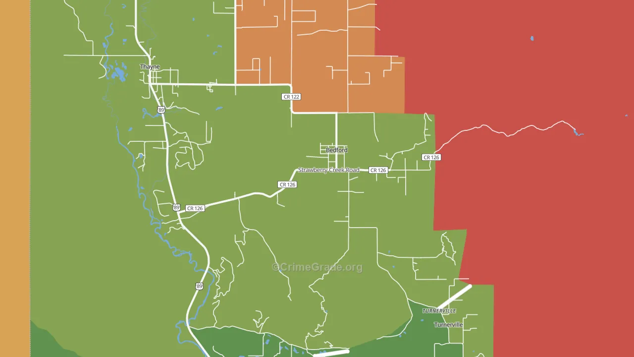 Bedford, WY Map of Murder Rates