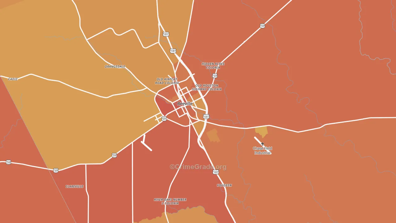 Bee County, TX Map of Murder Rates