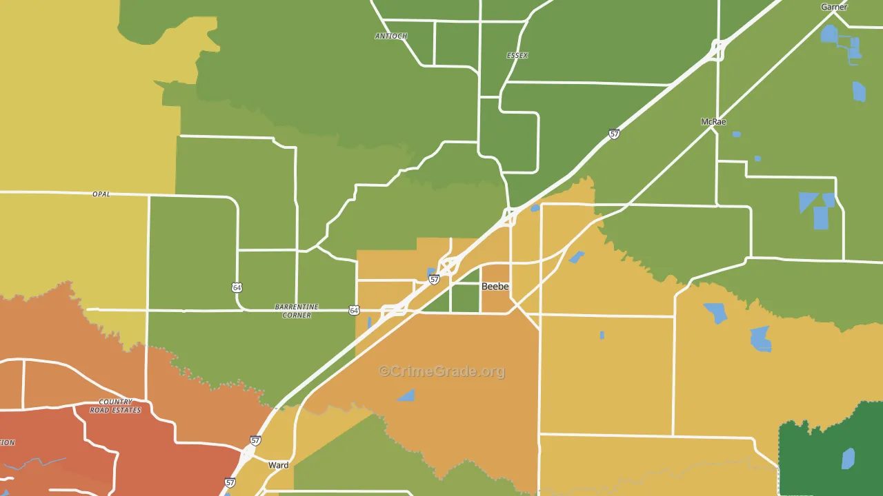 Beebe, AR Map of Murder Rates