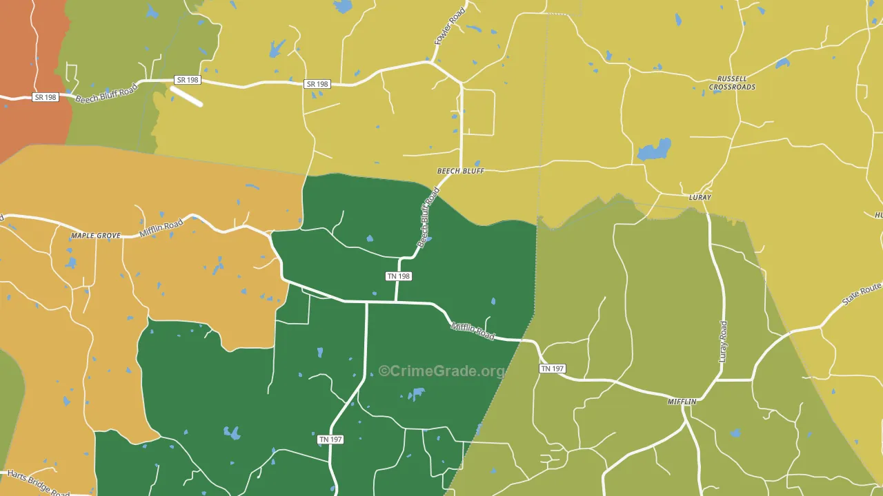 Beech Bluff, TN Map of Murder Rates