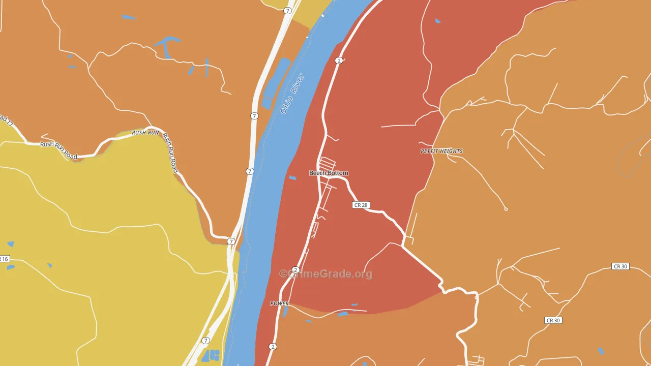 Beech Bottom, WV Map of Murder Rates