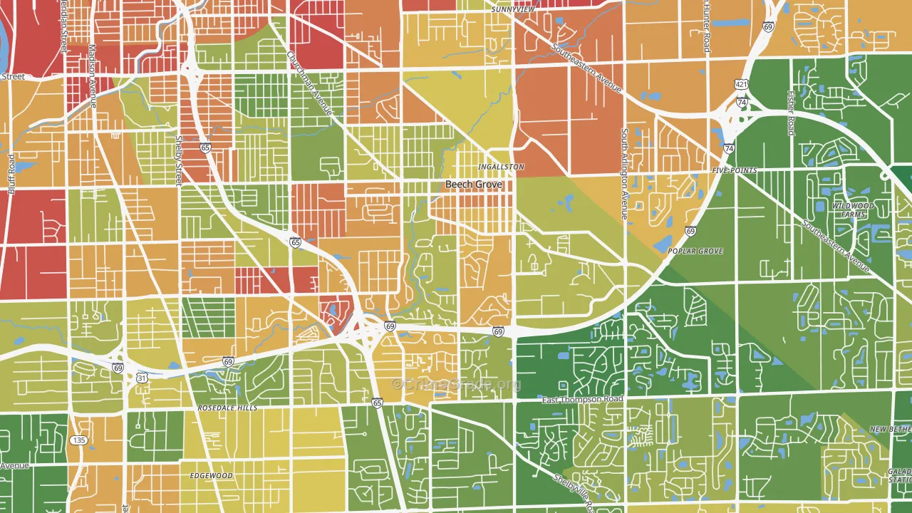 Beech Grove, IN Map of Murder Rates
