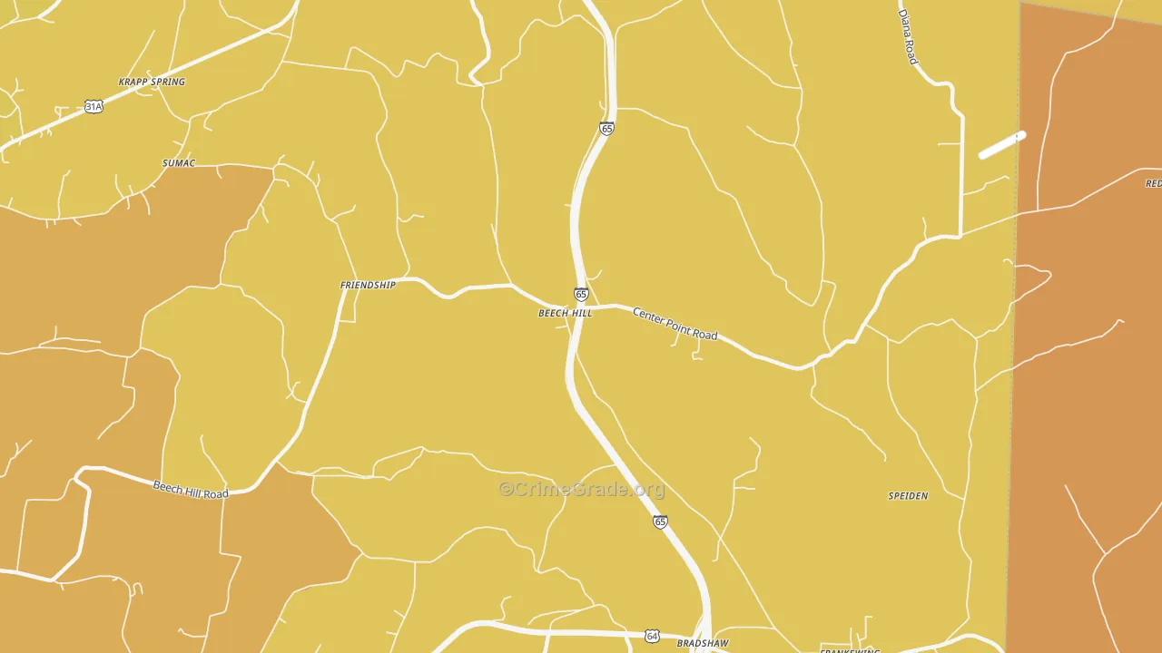Beech Hill, TN Map of Murder Rates