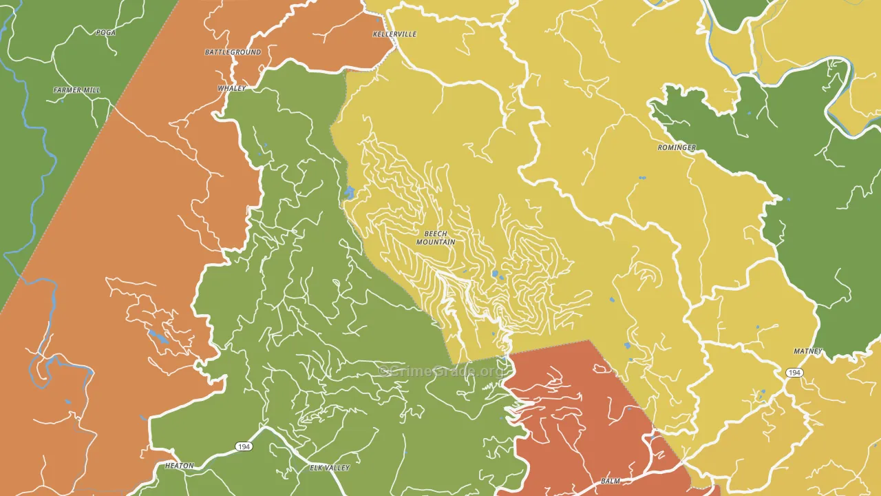 Beech Mountain, NC Map of Murder Rates