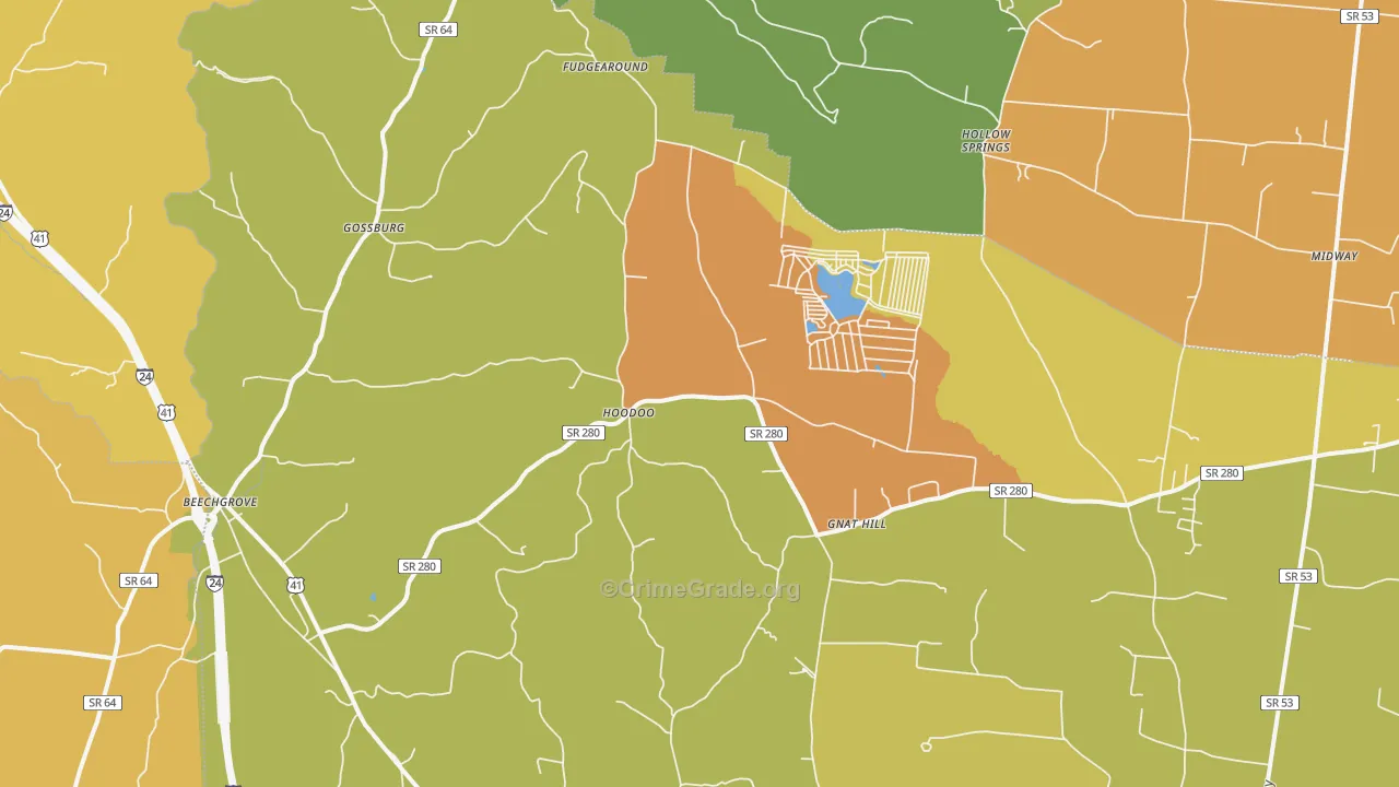 Beechgrove, TN Map of Murder Rates