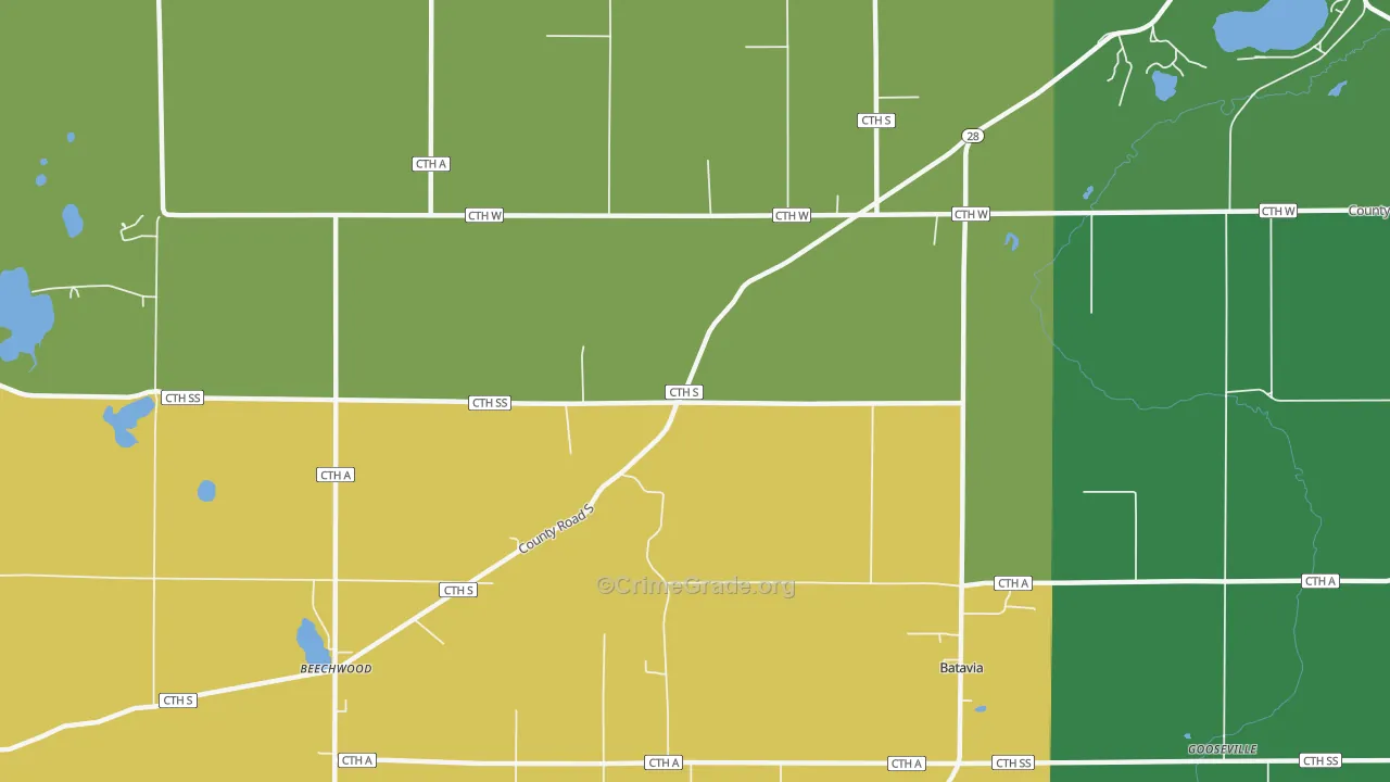 Beechwood, WI Map of Murder Rates