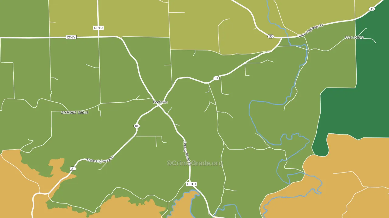 Beetown, WI Map of Murder Rates