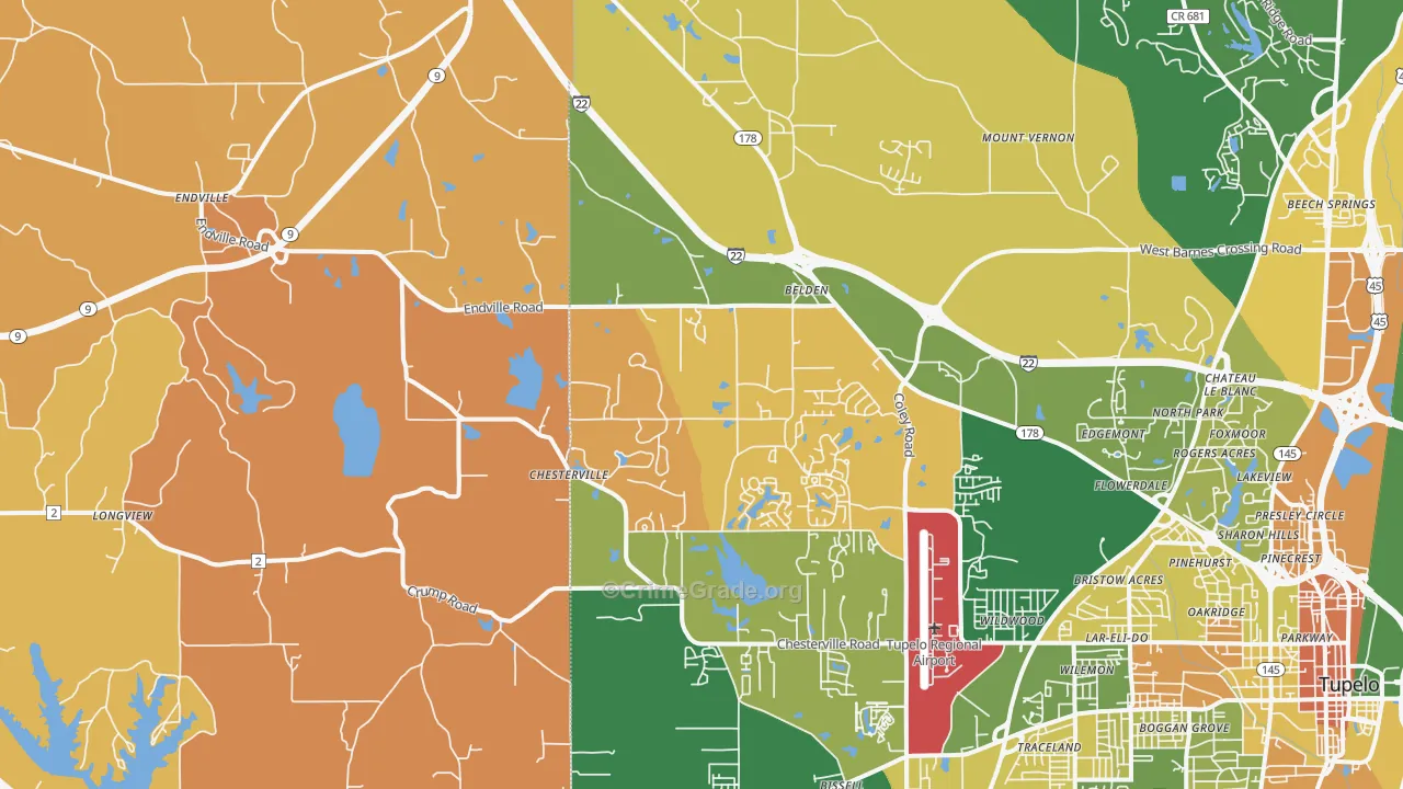 Belden, MS Map of Murder Rates