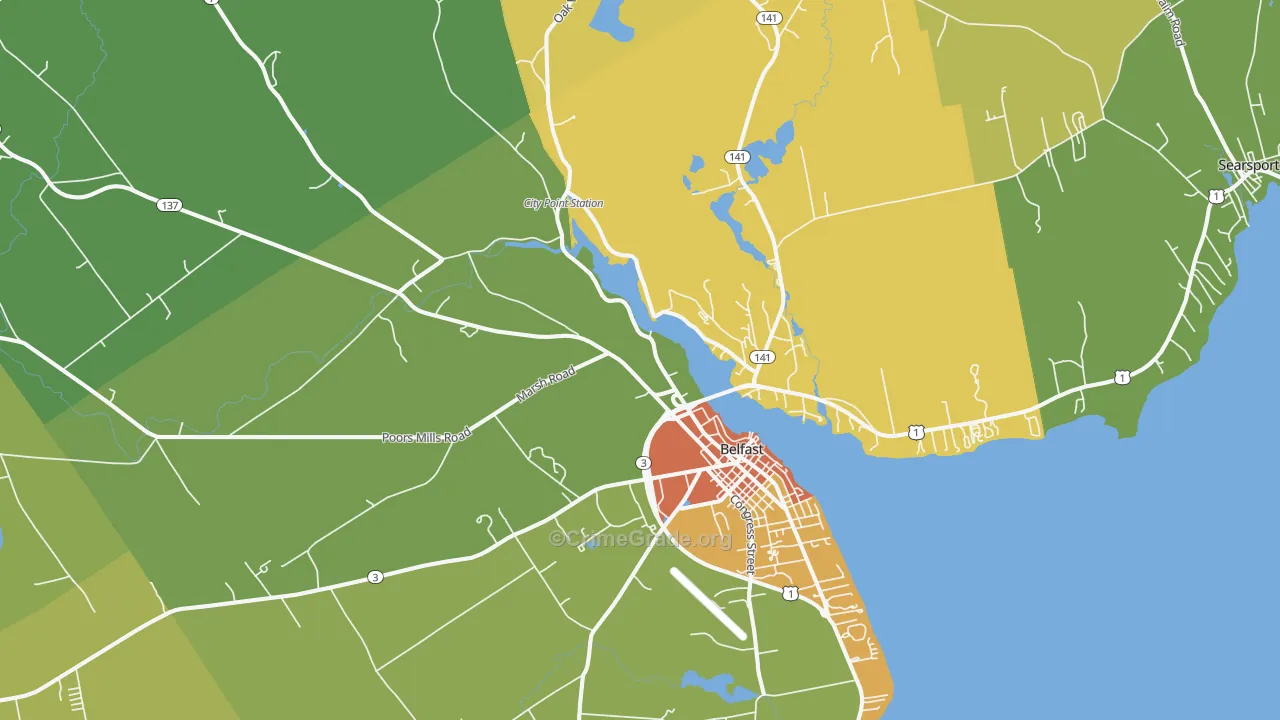 Belfast, ME Map of Murder Rates