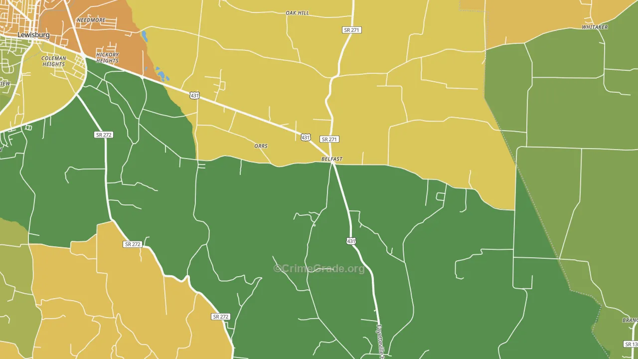 Belfast, TN Map of Murder Rates