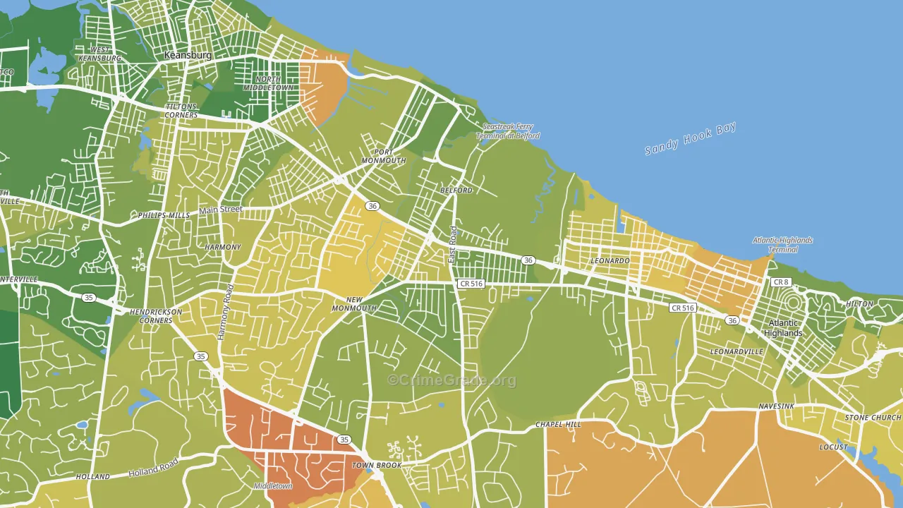 Belford, NJ Map of Murder Rates