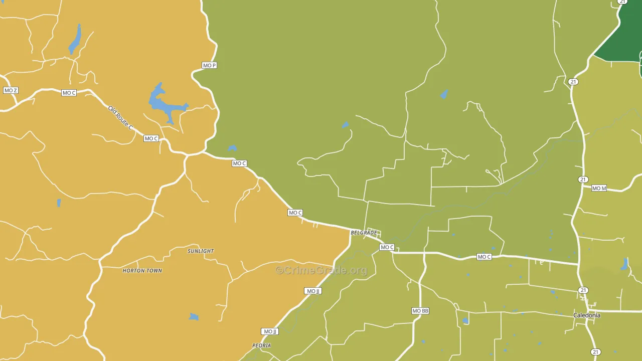 Belgrade, MO Map of Murder Rates