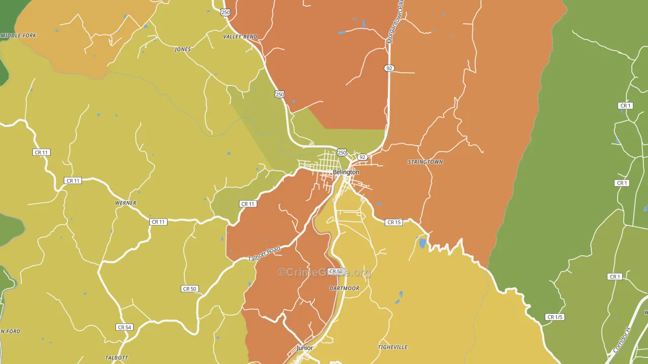 Belington, WV Map of Murder Rates