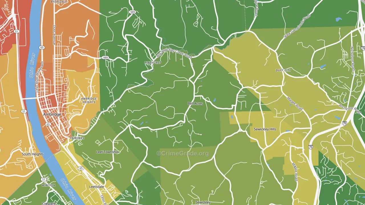 Bell Acres, PA Map of Murder Rates