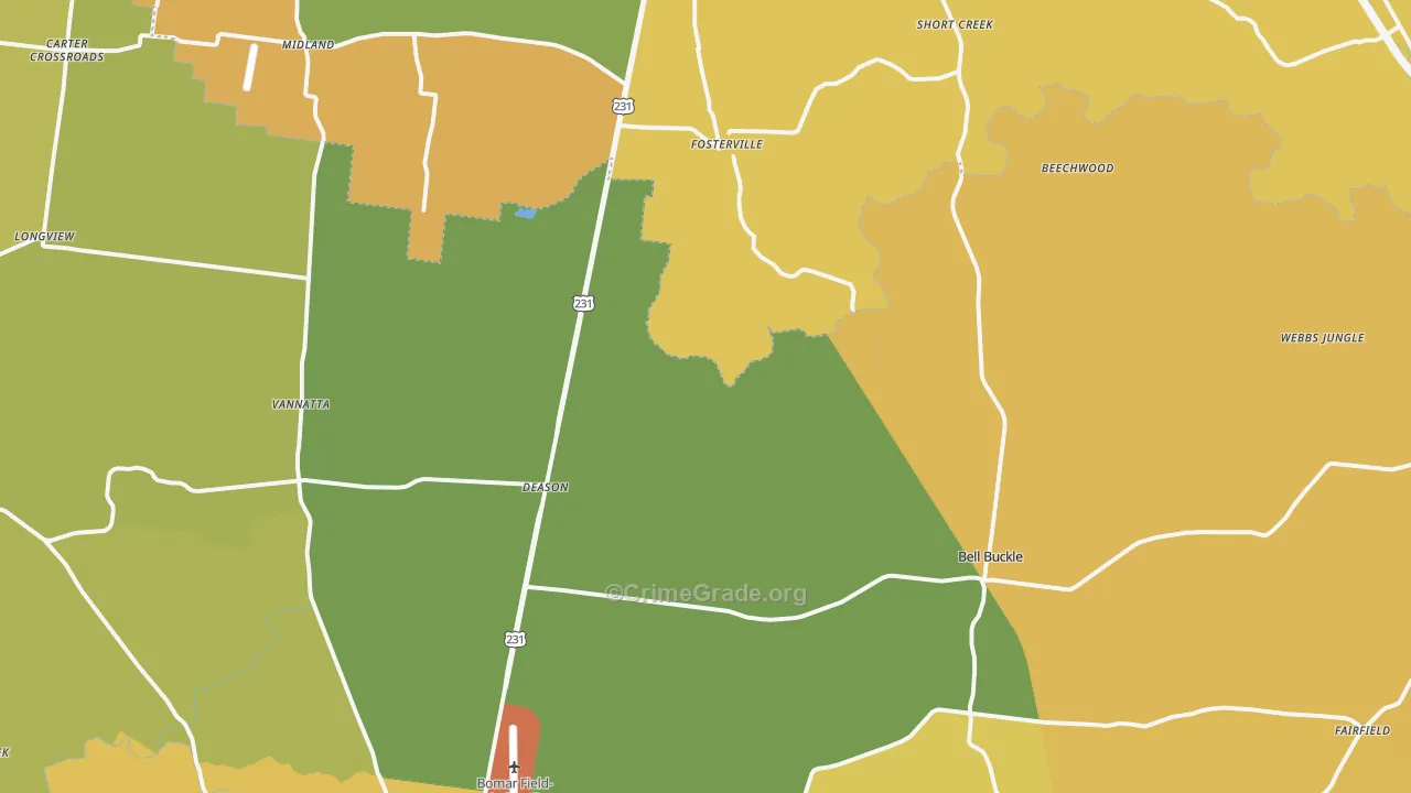 Bell Buckle, TN Map of Murder Rates