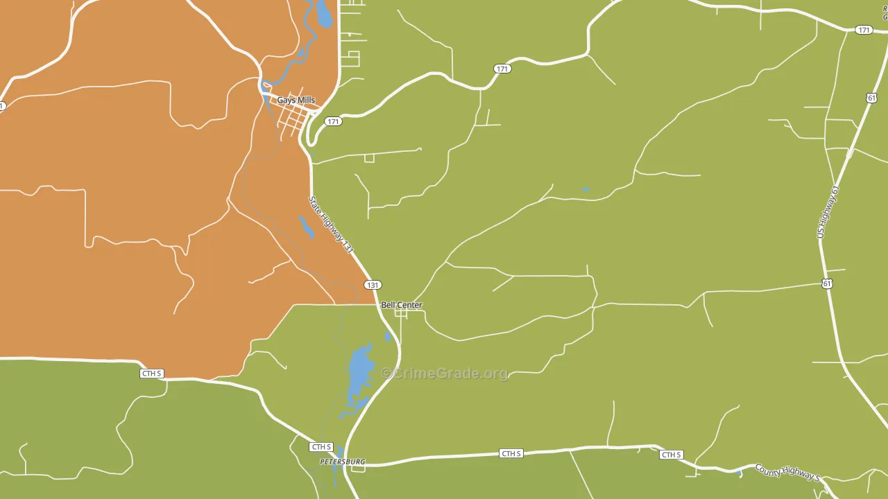 Bell Center, WI Map of Murder Rates