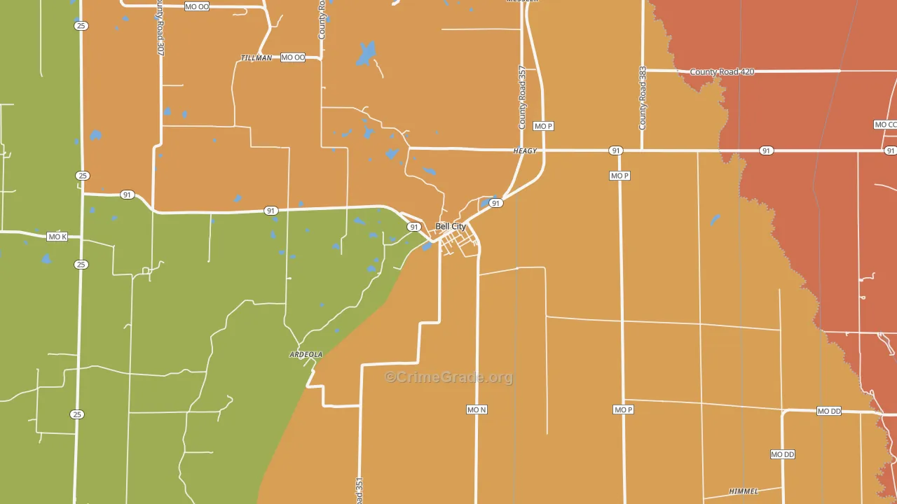 Bell City, MO Map of Murder Rates