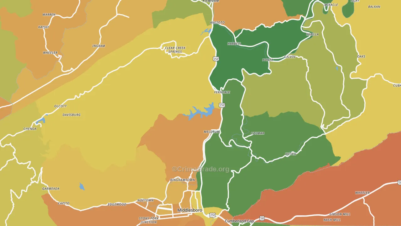 Bell County, KY Map of Murder Rates