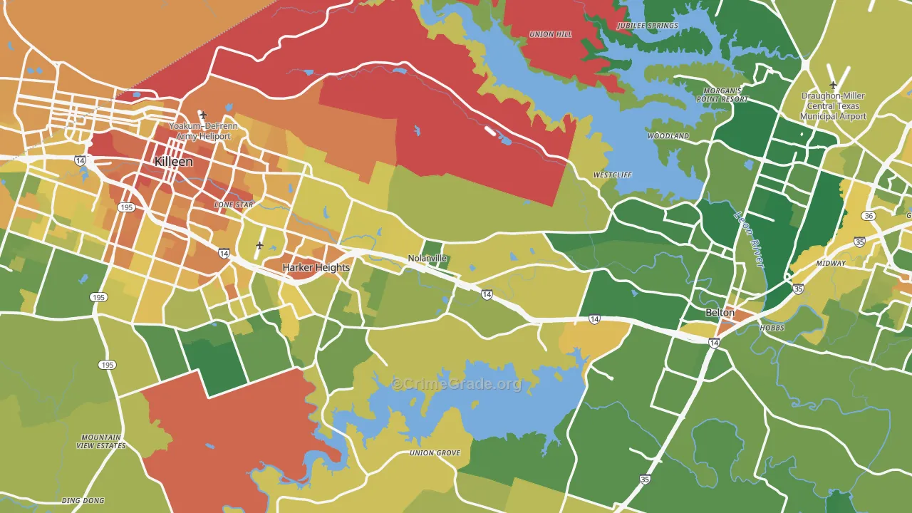 Bell County, TX Map of Murder Rates