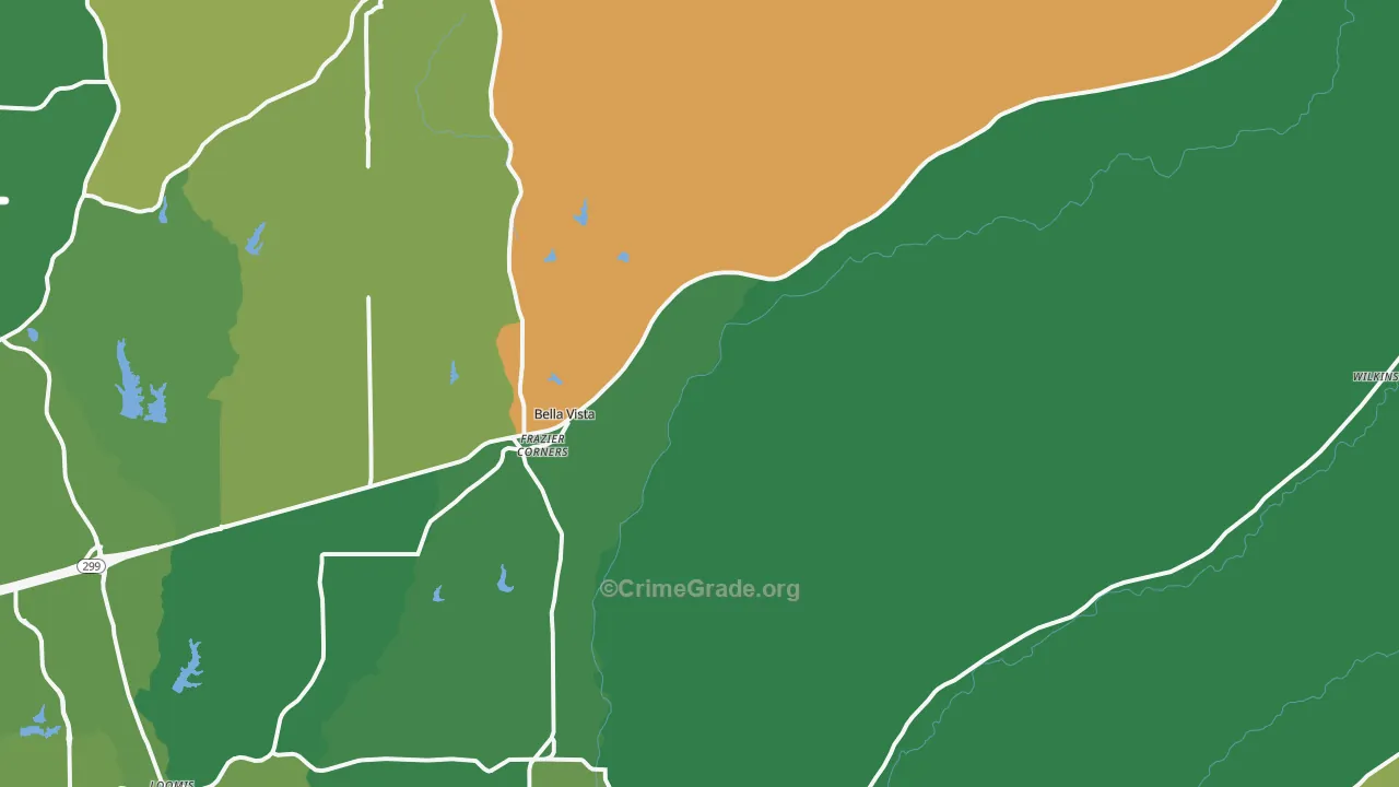 Bella Vista, CA Map of Murder Rates