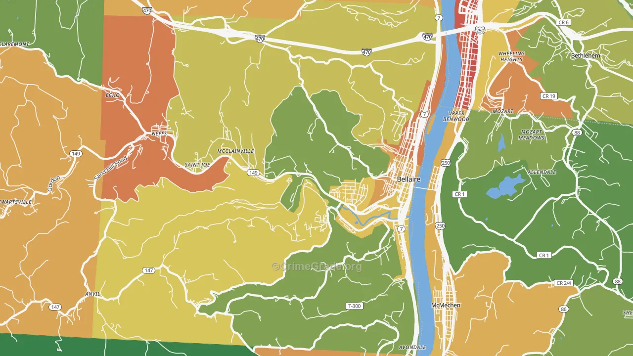 Bellaire, OH Map of Murder Rates