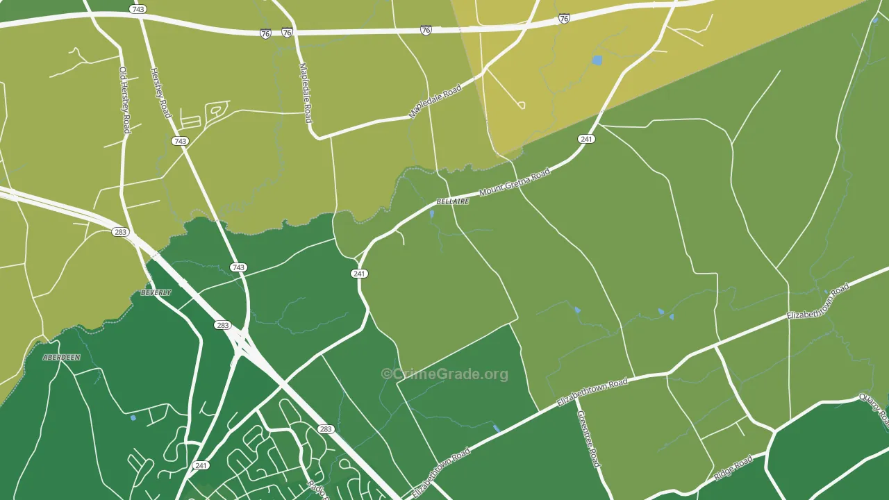 Bellaire, PA Map of Murder Rates