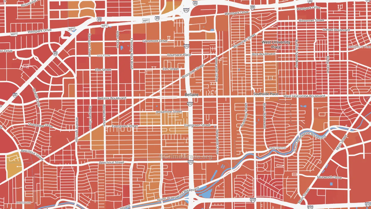Bellaire, TX Map of Murder Rates