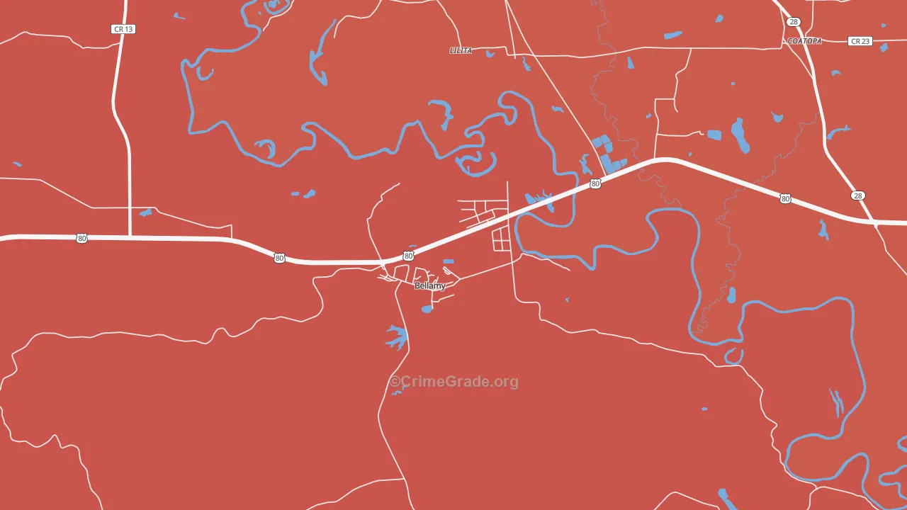 Bellamy, AL Map of Murder Rates