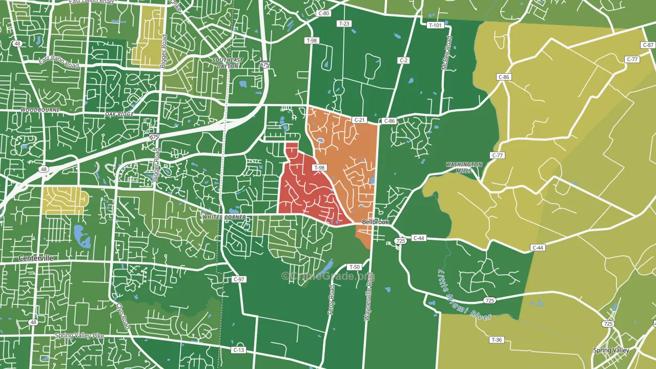 Bellbrook, OH Map of Murder Rates