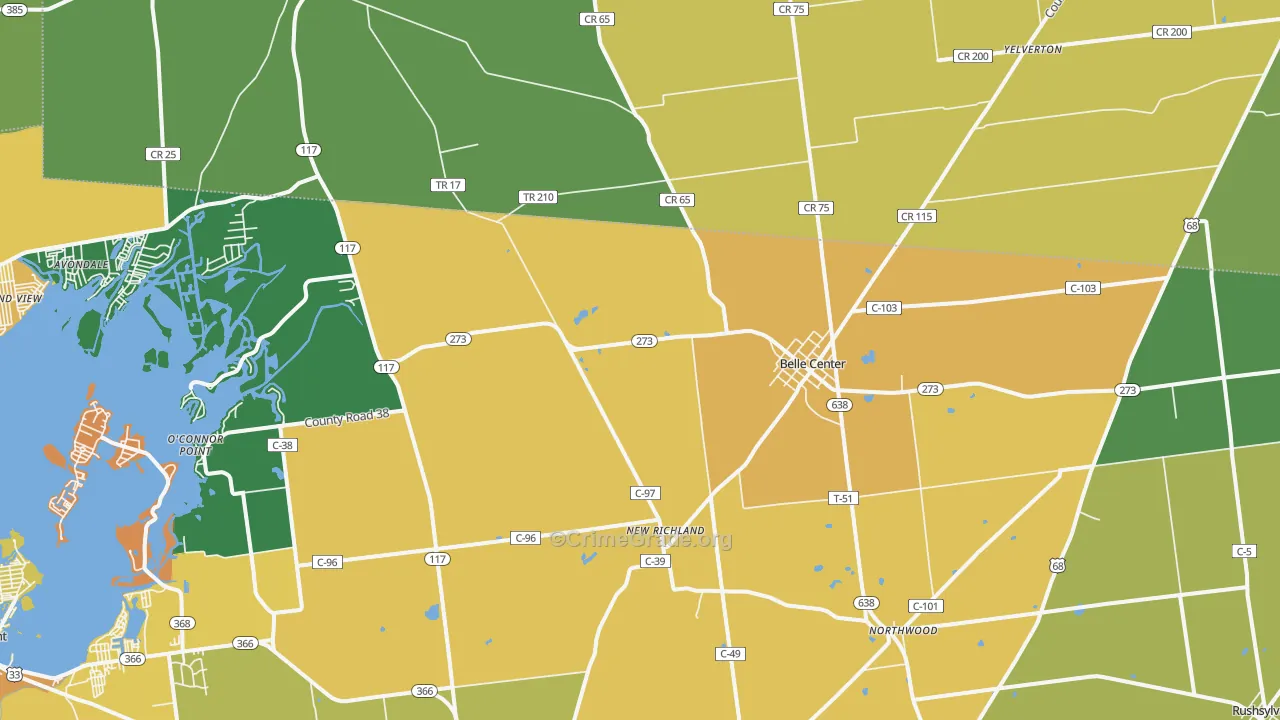 Belle Center, OH Map of Murder Rates