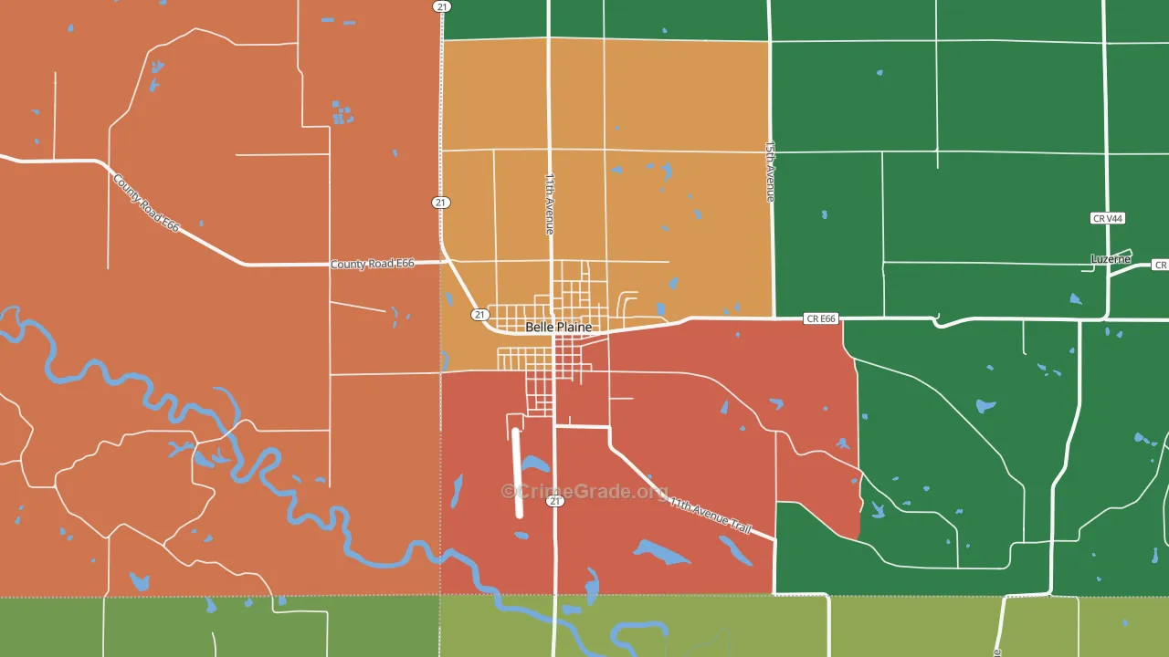Belle Plaine, IA Map of Murder Rates