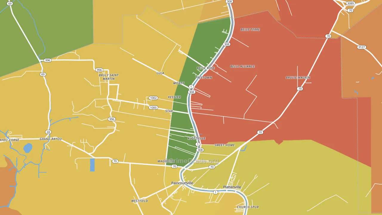 Belle Rose, LA Map of Murder Rates