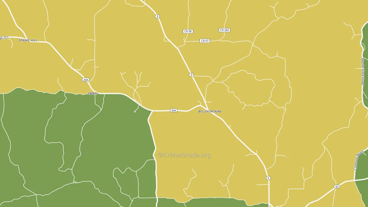 Bellefontaine, MS Map of Murder Rates