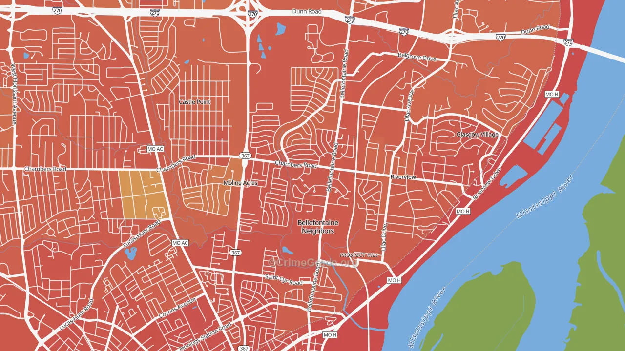 Bellefontaine Neighbors, MO Map of Murder Rates