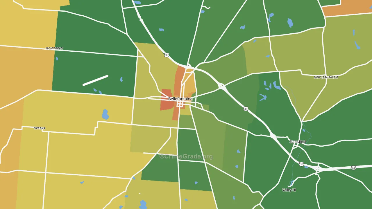 Bellefontaine, OH Map of Murder Rates