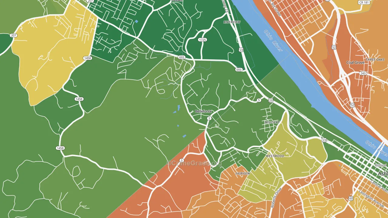 Bellefonte, KY Map of Murder Rates