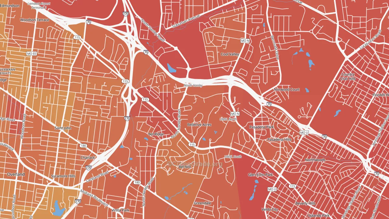Bellerive, MO Map of Murder Rates